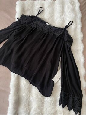 Active USA Black Off-Shoulder Lace-Trim Tunic Top